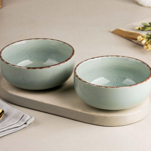 Glossy Mint Marble Ceramic Bowl Set (Pack of 2) – 580ML Each | Microwave Safe Serving Bowls for Pasta, Noodles, Cereal, Snacks & Salad | Stylish Kitchen Bowls for Daily Use & Gifting