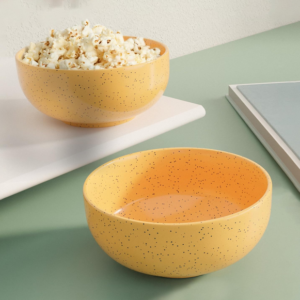 Mustard Marble Ceramic Bowl Set (Pack of 2) – 500ML Each | Microwave & Dishwasher Safe Serving Bowls | Perfect for Snacks, Rice, Dal, Fruits & Salad | Stylish Kitchen Bowls for Daily Use & Gifting