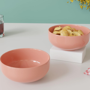 Solid Pink Ceramic Bowl Set (Pack of 2) – 500ML Each | Microwave & Dishwasher Safe Snack Bowls | Multipurpose Serving Bowls for Rice, Salad, Fruits & Snacks | Perfect for Gifting & Daily Use