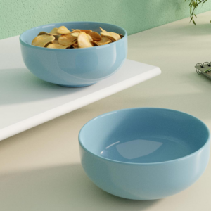 Solid Sky Blue Ceramic Bowl Set (Pack of 2) – 500ML Each | Microwave & Dishwasher Safe Snack Bowls | Multipurpose Serving Bowls for Rice, Salad, Fruits & Snacks | Perfect for Gifting & Daily Use